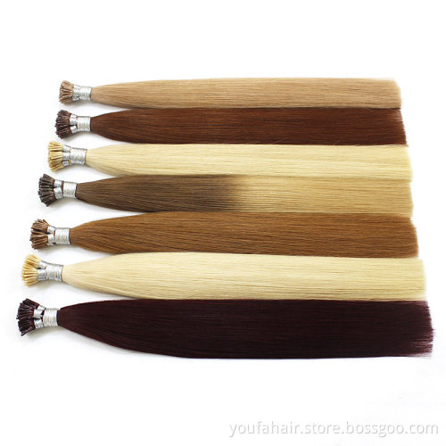 Wholesale 10A Russian Ombre I Tip Human Remy Raw Hair Blonde Brown I Tip Double Drawn Keratin Pre Bonded Fusion Hair Extensions